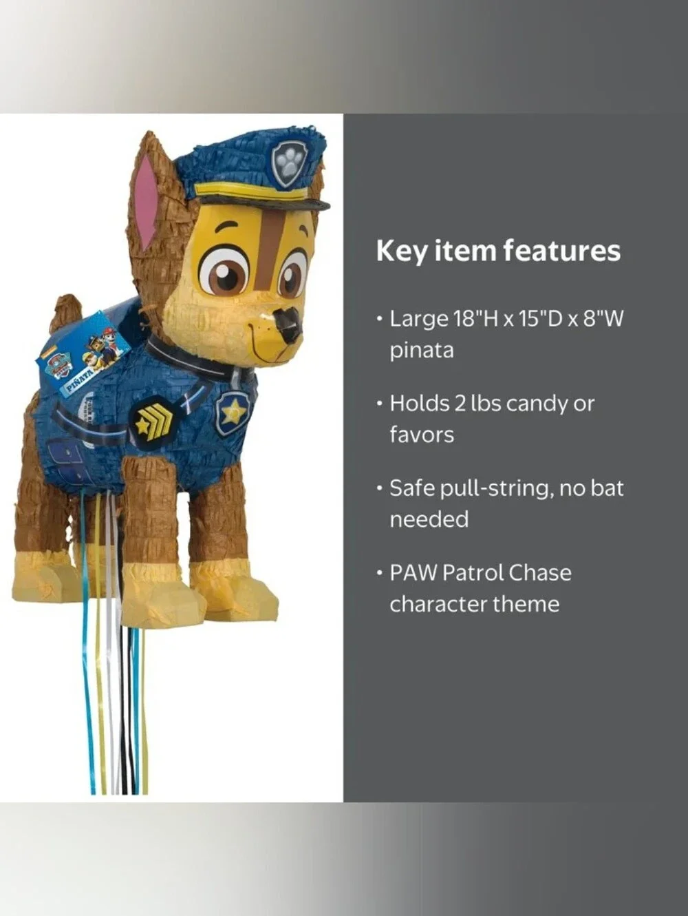 Paw Patrol Chase Pull-String Piñata - Blue & Brown